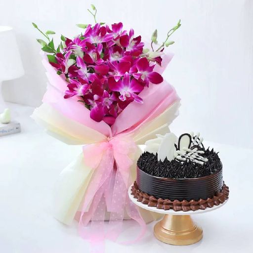 Orchids Bouquet with Cake