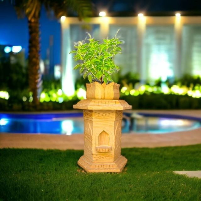 Teakwood Stone Tulsi pot for your home and Garden 