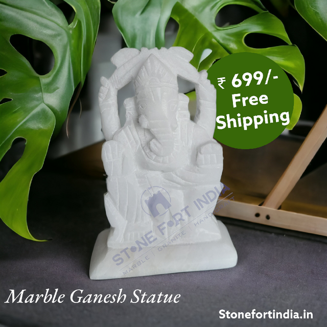 Pure Whie Italian Marble Ganesha Idol ,figure 4inch