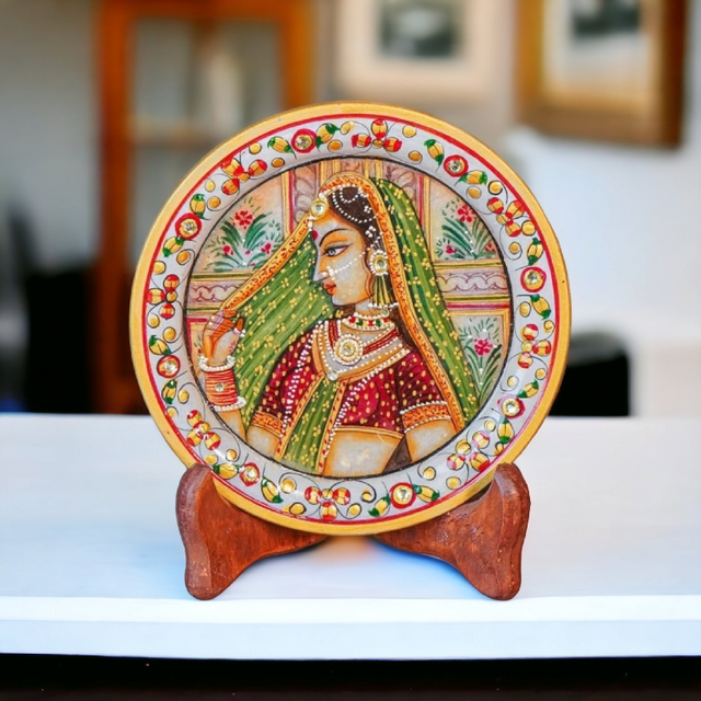 Marble hand painted plate 6 inch with stand