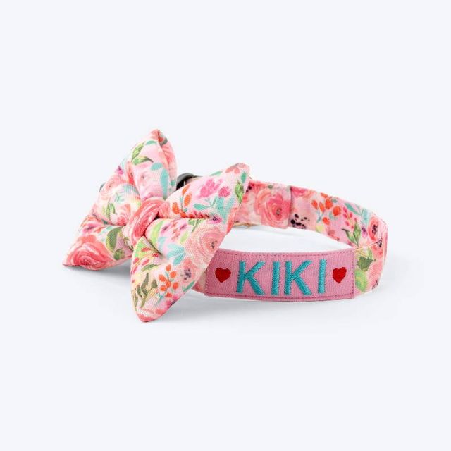 HUFT Personalised Fresh Blooms Fabric Collar For Dogs With Free Bow Tie