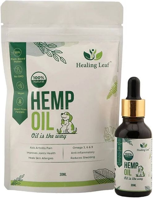 Healing Leaf Hemp Seed Oil Dogs Cats Anxiety Pain Relief Stress Calming, 30ml - Anti Inflammatory Pet Joints Massage Oil - Skin, Coat Health Care