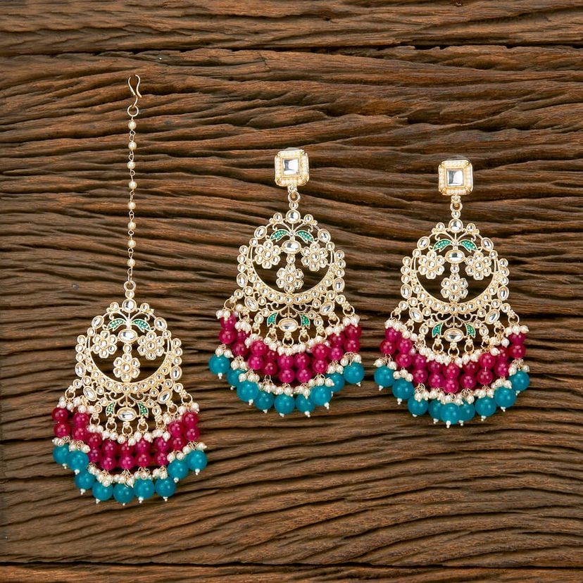 Indo western Meenakari earrings with mang tika