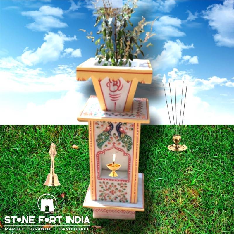 Painting Tulsi Pot 2.5 Feet Tulsi Marble Planter for Roof